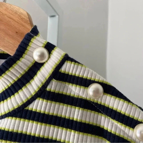 Tanya Taylor Ribbed Stripe Pearl Snap Detail Mockneck - Picture 3 of 7